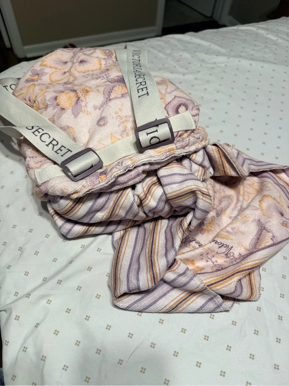 Victoria's Secret Pink & Lavender Floral Drawstring Pouch with Branded Ribbon